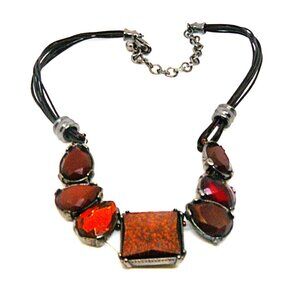 Vintage Reddish Brown Faceted Bead Statement Necklace With Adjustable Chain BOHO